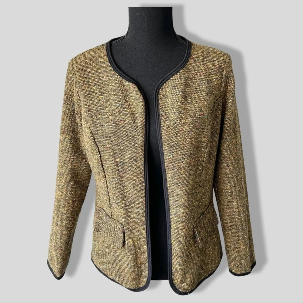 Monocracy Wool Blend Tweed Lightweight Open Front Blazer